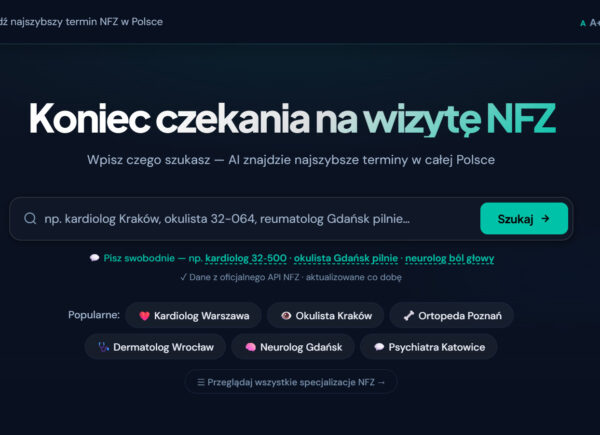 Wyszukiwarka terminów NFZ z AI pomagająca znaleźć szybszy termin do lekarza specjalisty