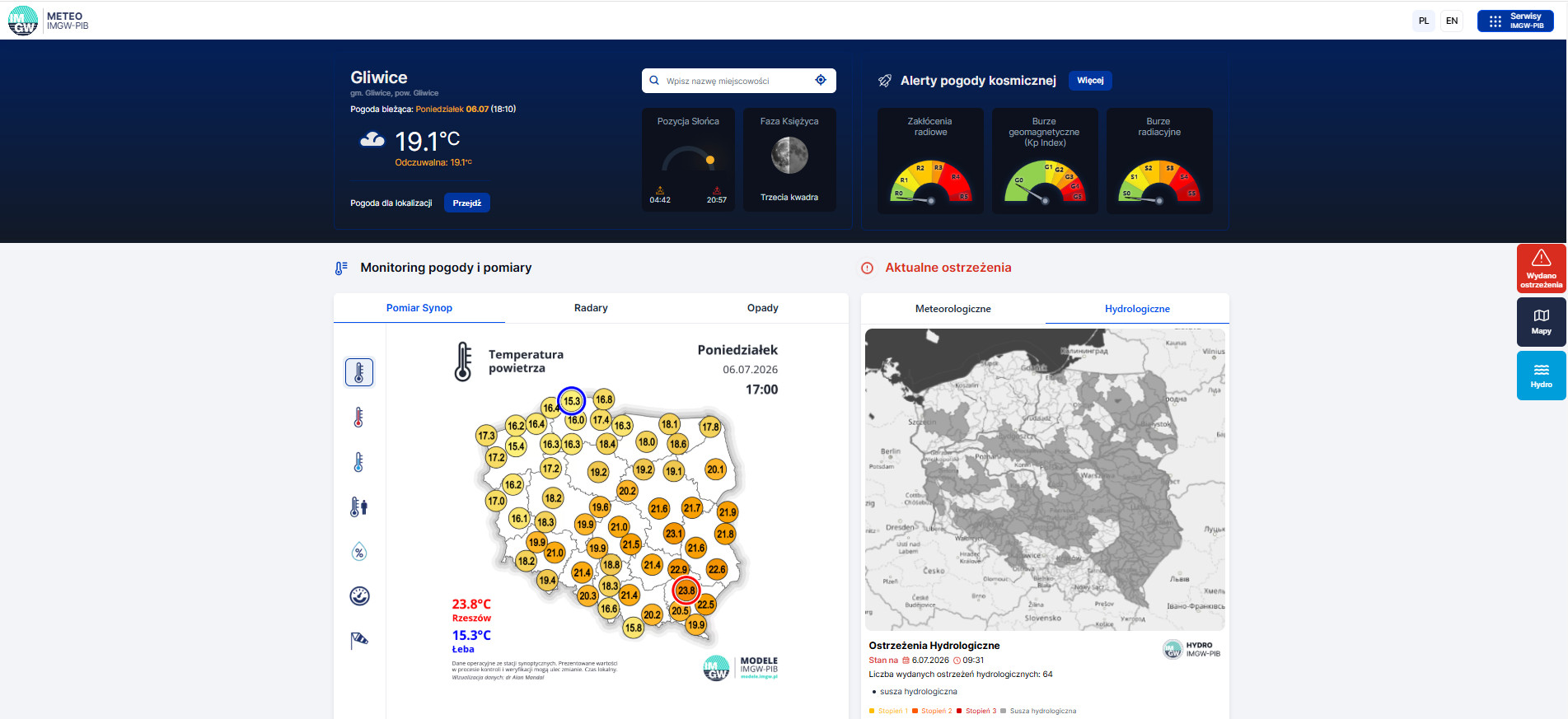 Sprawdź pogodę w komputerze. Nie czekaj na prognozę w wiadomościach 1 Sprawdź pogodę widok serwisu IMGW Meteo