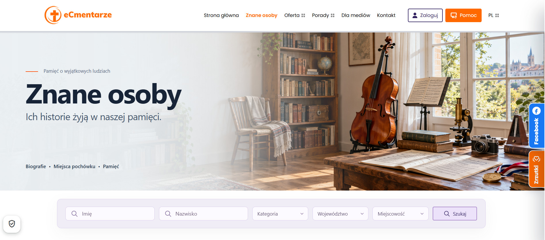Pamięć w sieci. Jak odnaleźć bliskich i znane osoby 3 Jak znaleźć grób przez Internet - Strona „Znane osoby” w serwisie eCmentarze z wyszukiwarką według imienia, nazwiska, kategorii, województwa i miejscowości.