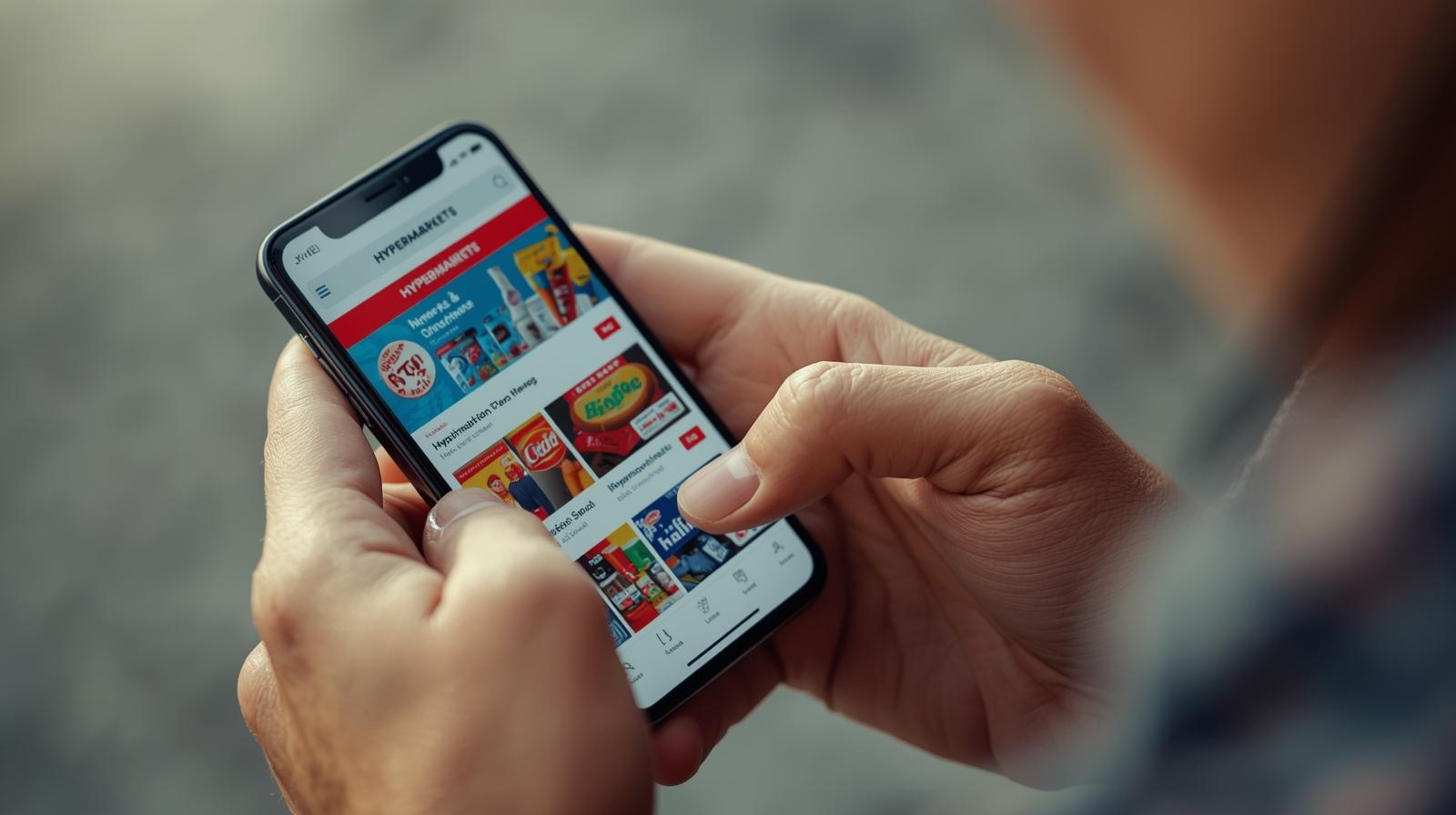 Dwie dłonie trzymają smartphone. Kciuki lewej i prawej ręki klikają ekran