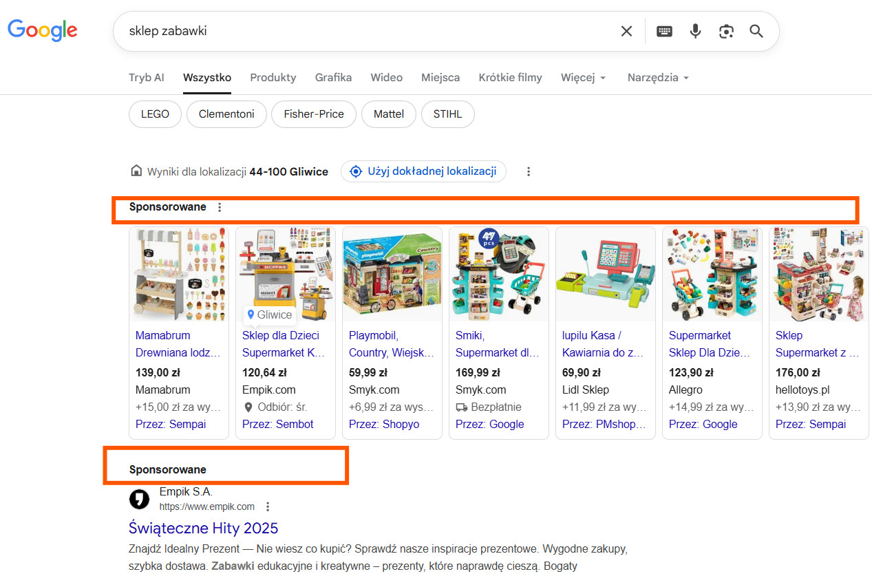 sponsorowane wyniki w Google sklepy internetowe